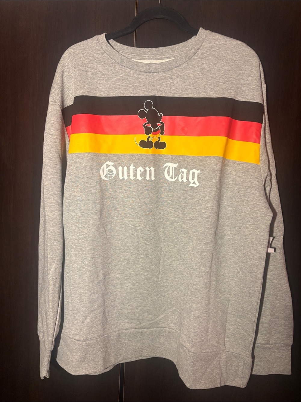 Disney Grey Crewneck with Black, Red & Yellow Stripes